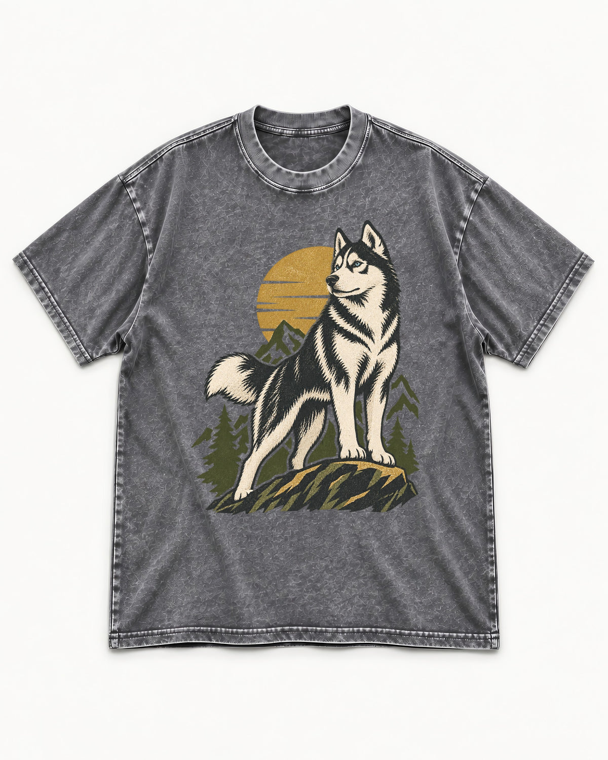 Husky Born to Roam Washed Tee in Gray, flat lay product photo