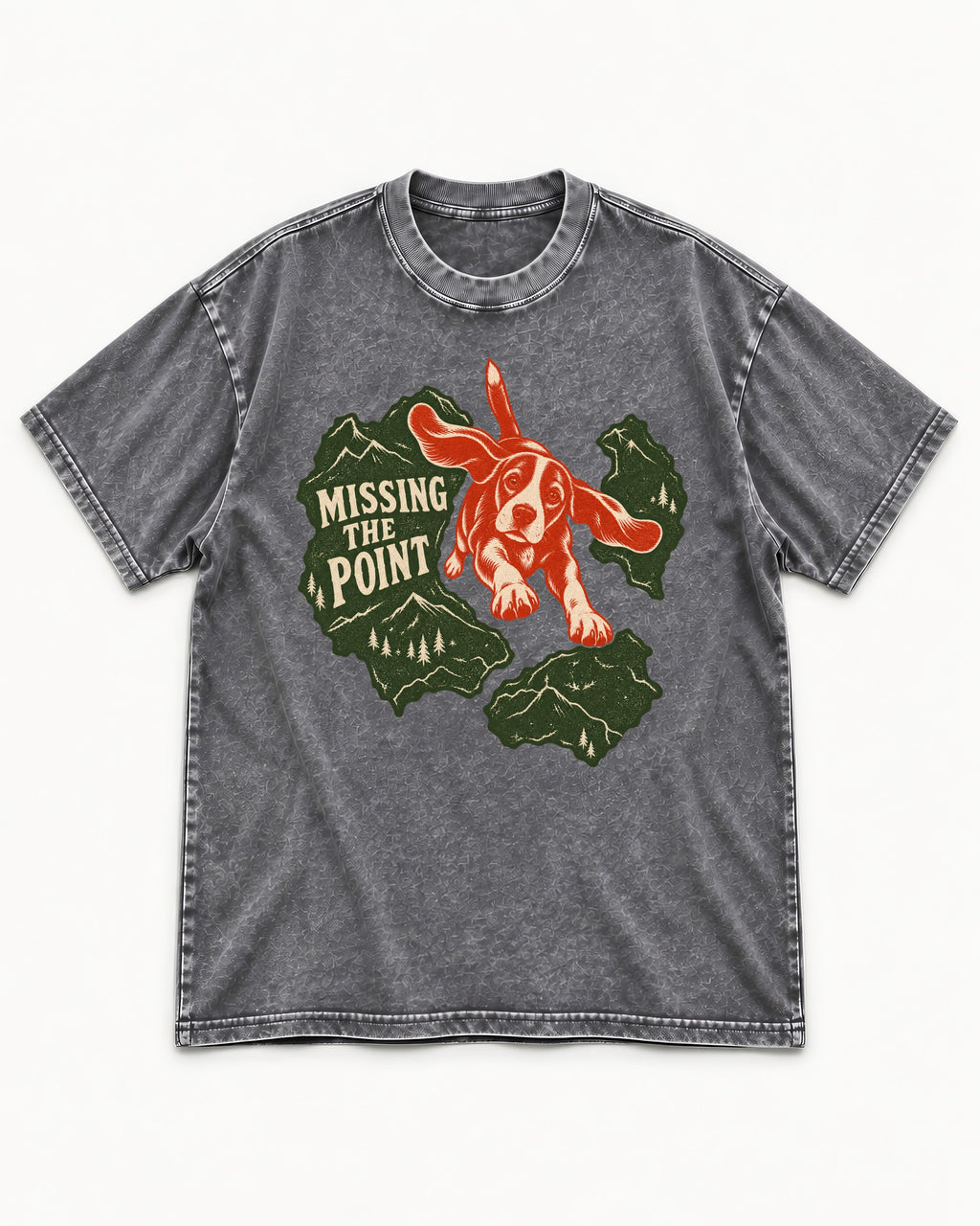 Missing The Point Beagle Trail Washed Tee in Gray, flat lay product photo