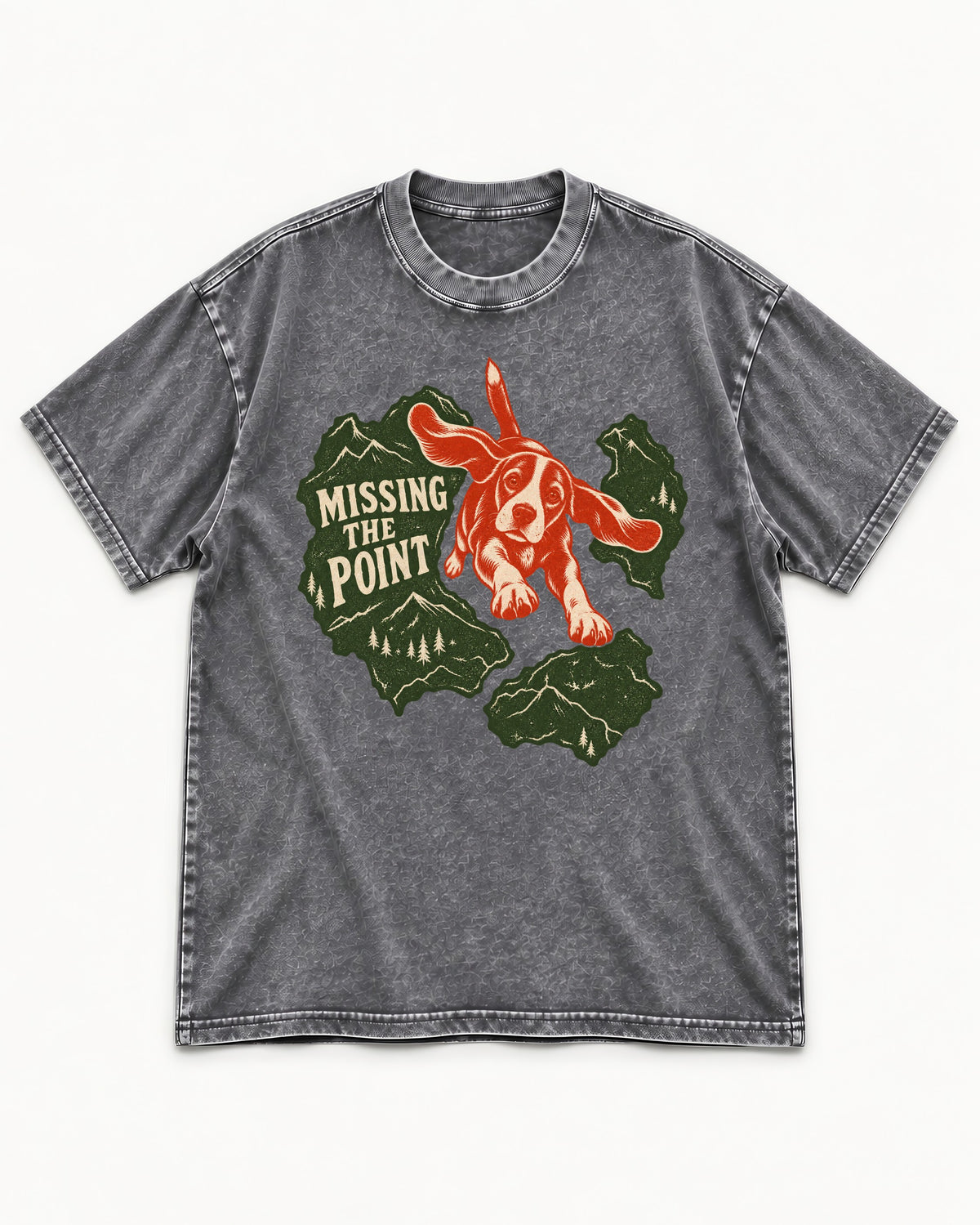 Missing The Point Beagle Trail Washed Tee in Gray, flat lay product photo