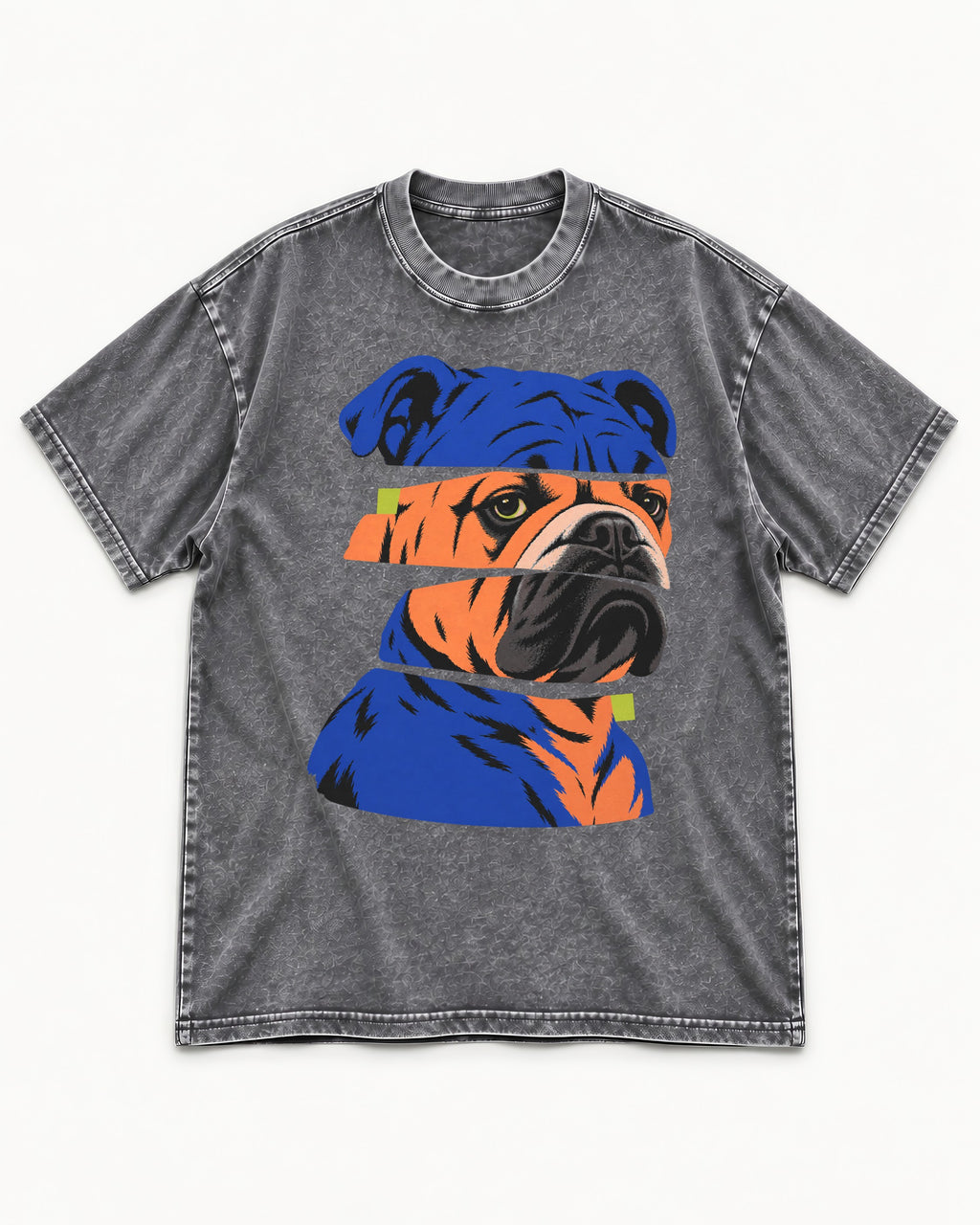 English Bulldog Unbreakable Washed Tee in Gray, flat lay product photo