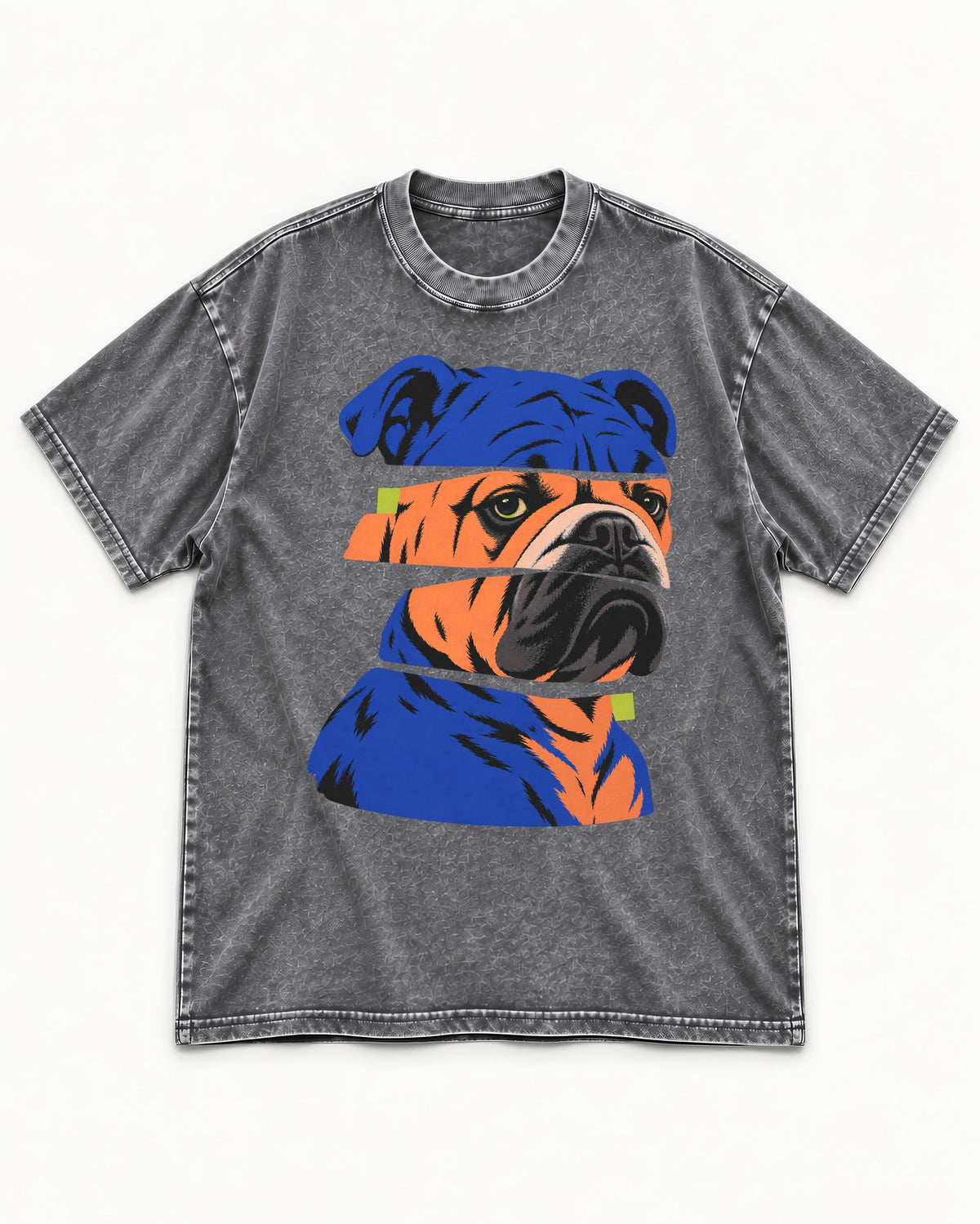 English Bulldog Unbreakable Washed Tee in Gray, flat lay product photo