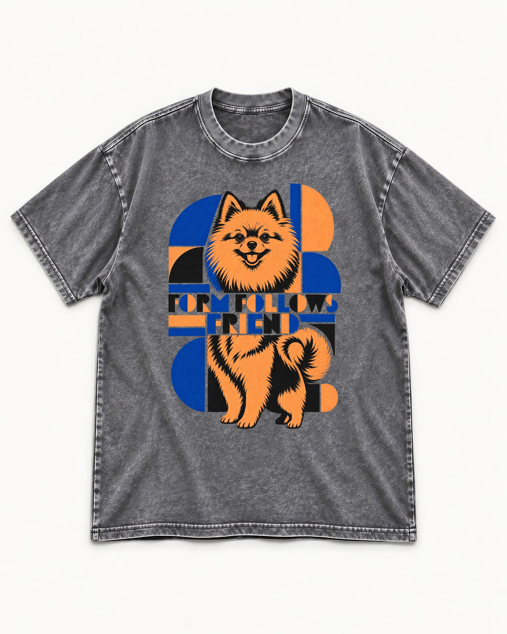 Form Follows Pomeranian Friend Washed Tee in Gray, flat lay product photo