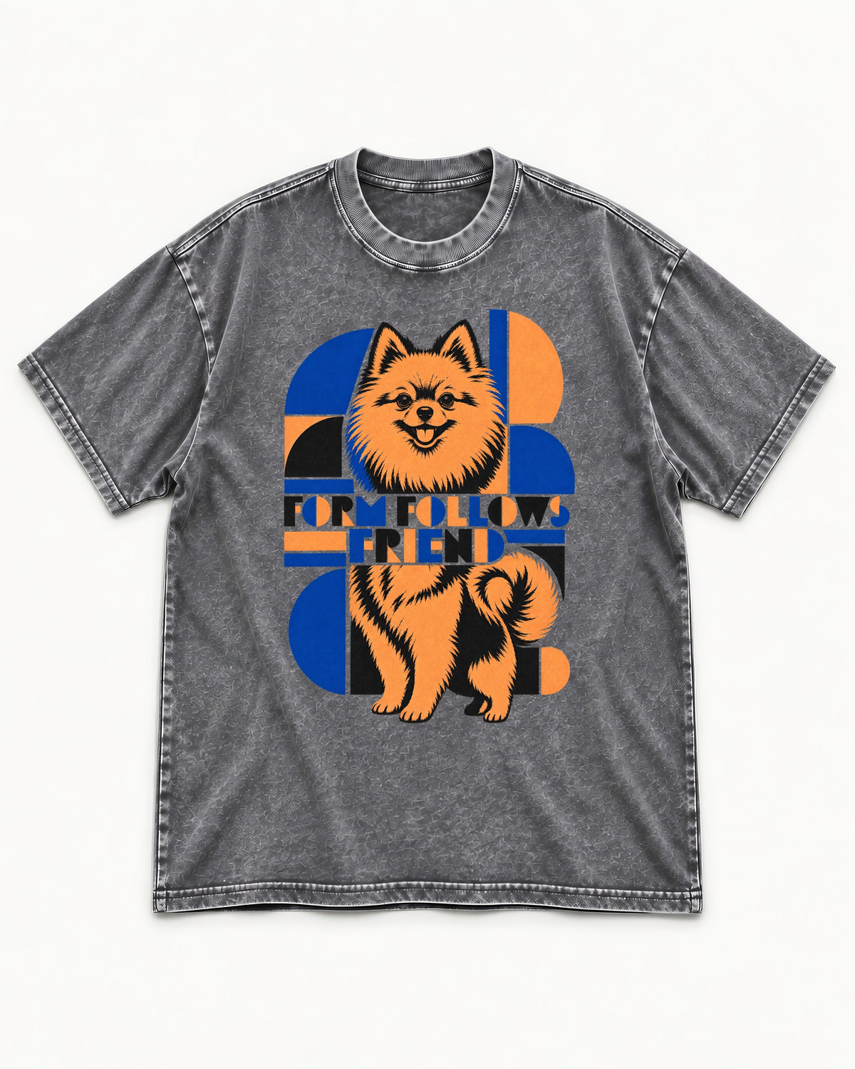 Form Follows Pomeranian Friend Washed Tee in Gray, flat lay product photo