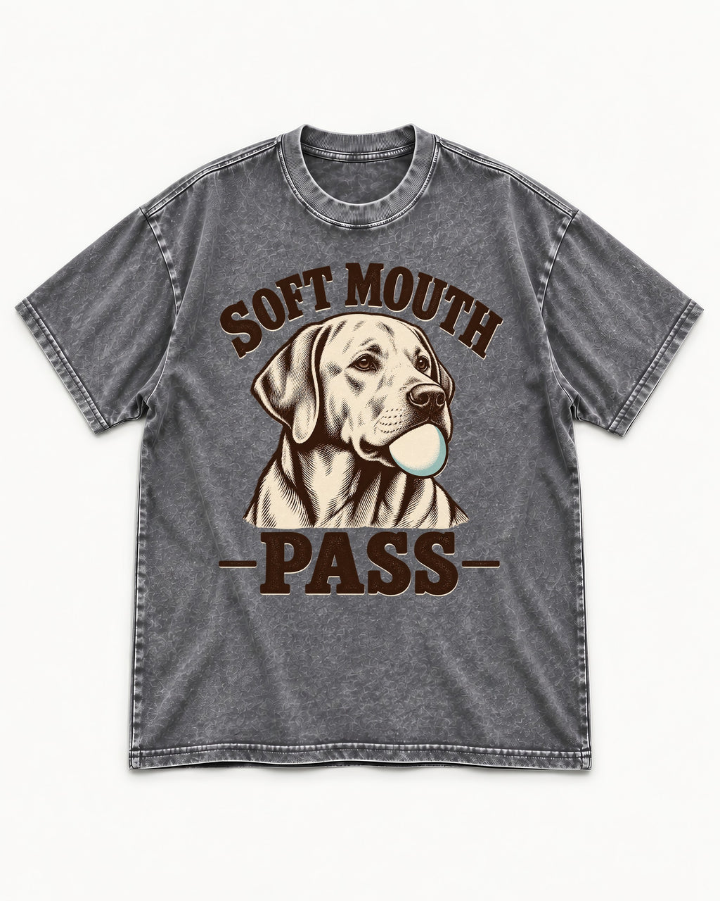 Soft Mouth Pass Labrador Retriever Washed Tee in Gray, flat lay product photo