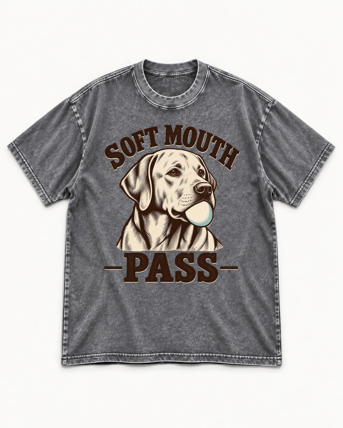 Soft Mouth Pass Labrador Retriever Washed Tee in Gray, flat lay product photo
