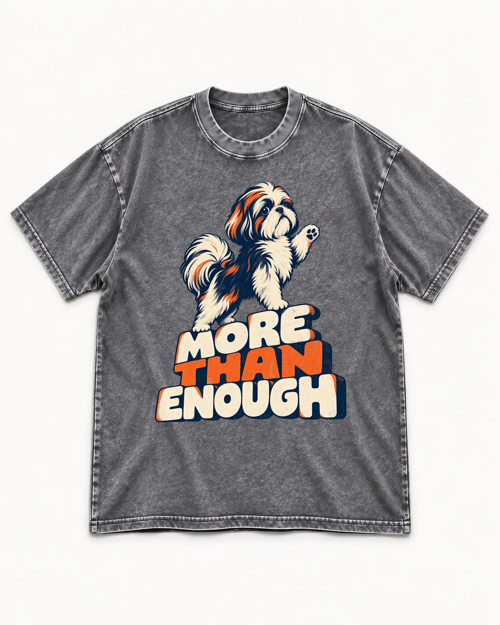 More Than Enough Shih Tzu Washed Tee in Gray, flat lay product photo