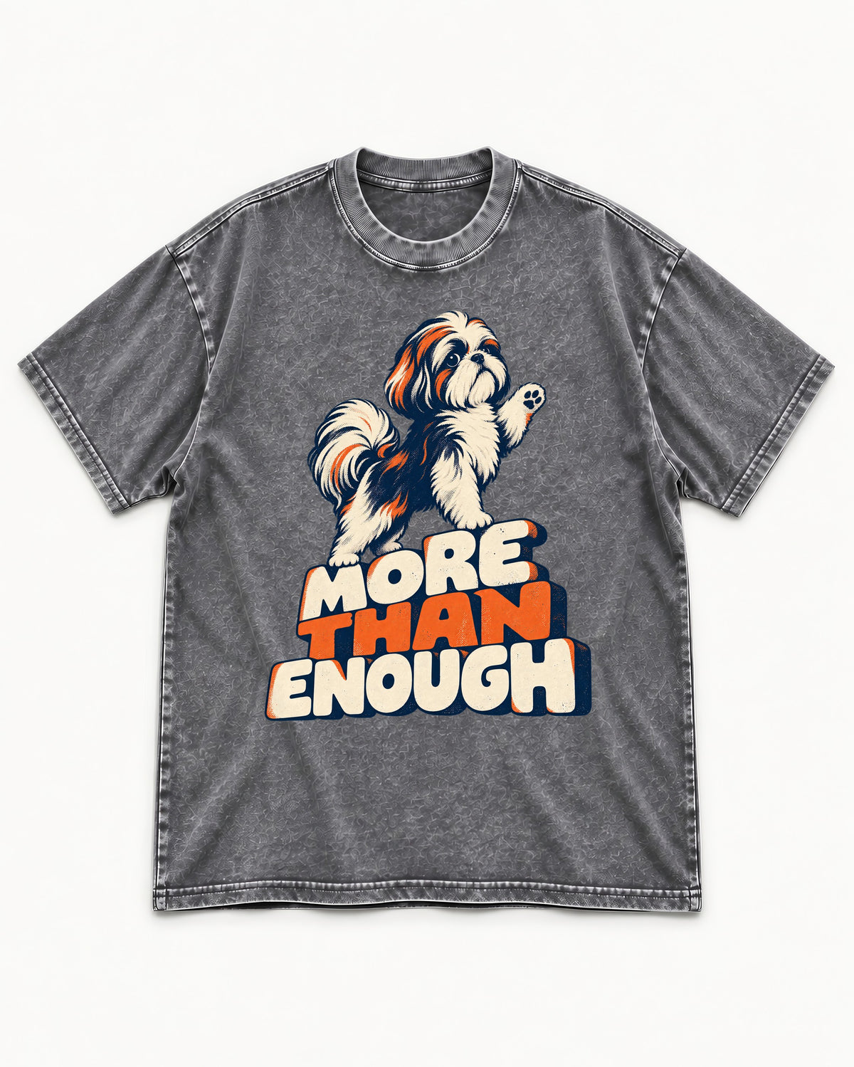 More Than Enough Shih Tzu Washed Tee in Gray, flat lay product photo