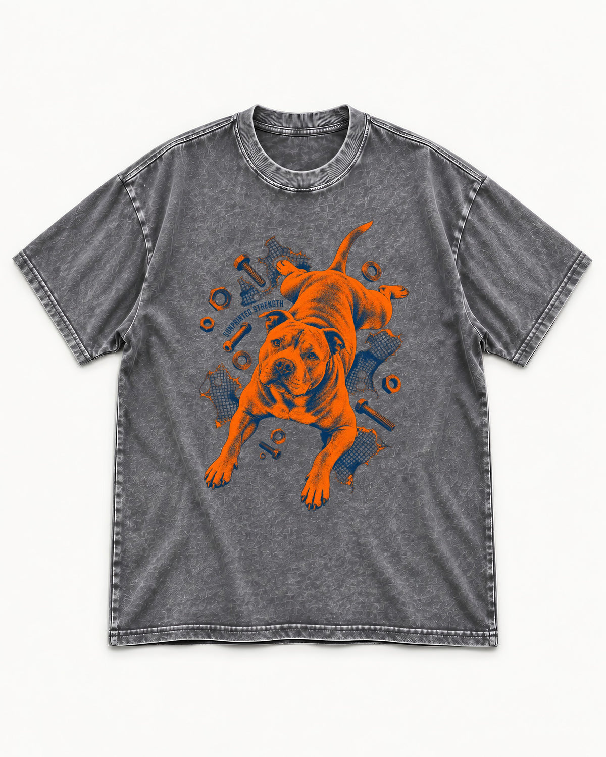 Pitbull Strength Washed Tee in Gray, flat lay product photo