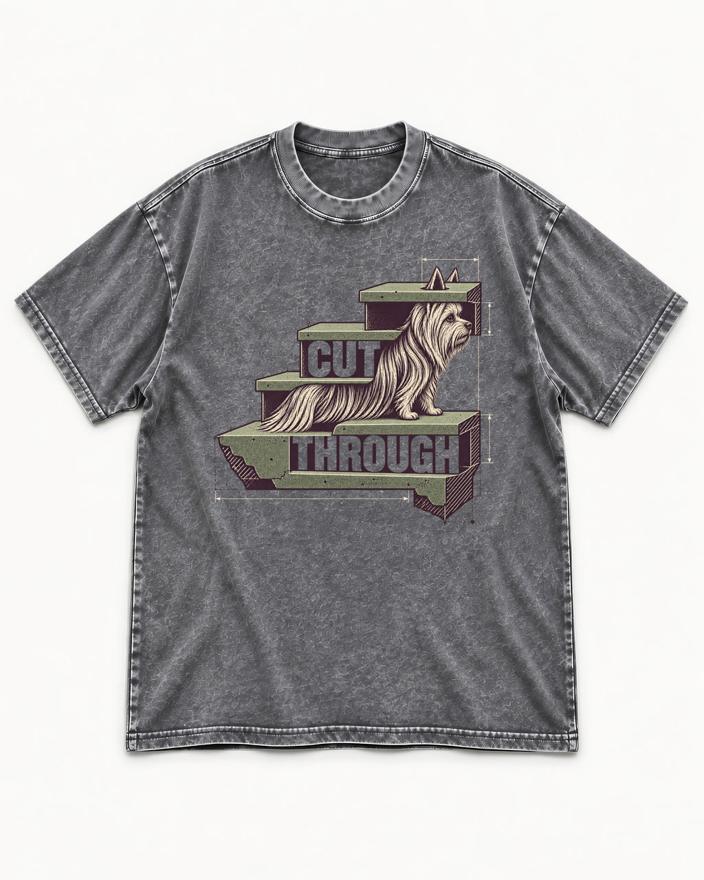 Yorkshire Terrier Cut Through Washed Tee in Gray, flat lay product photo