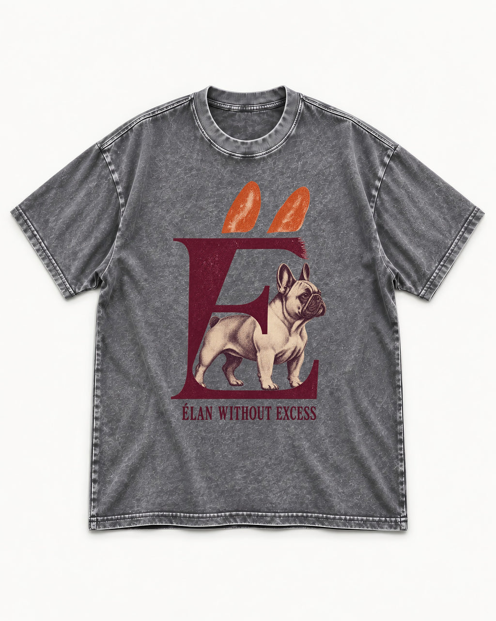 Frenchie Without Excess Washed Tee in Gray, flat lay product photo