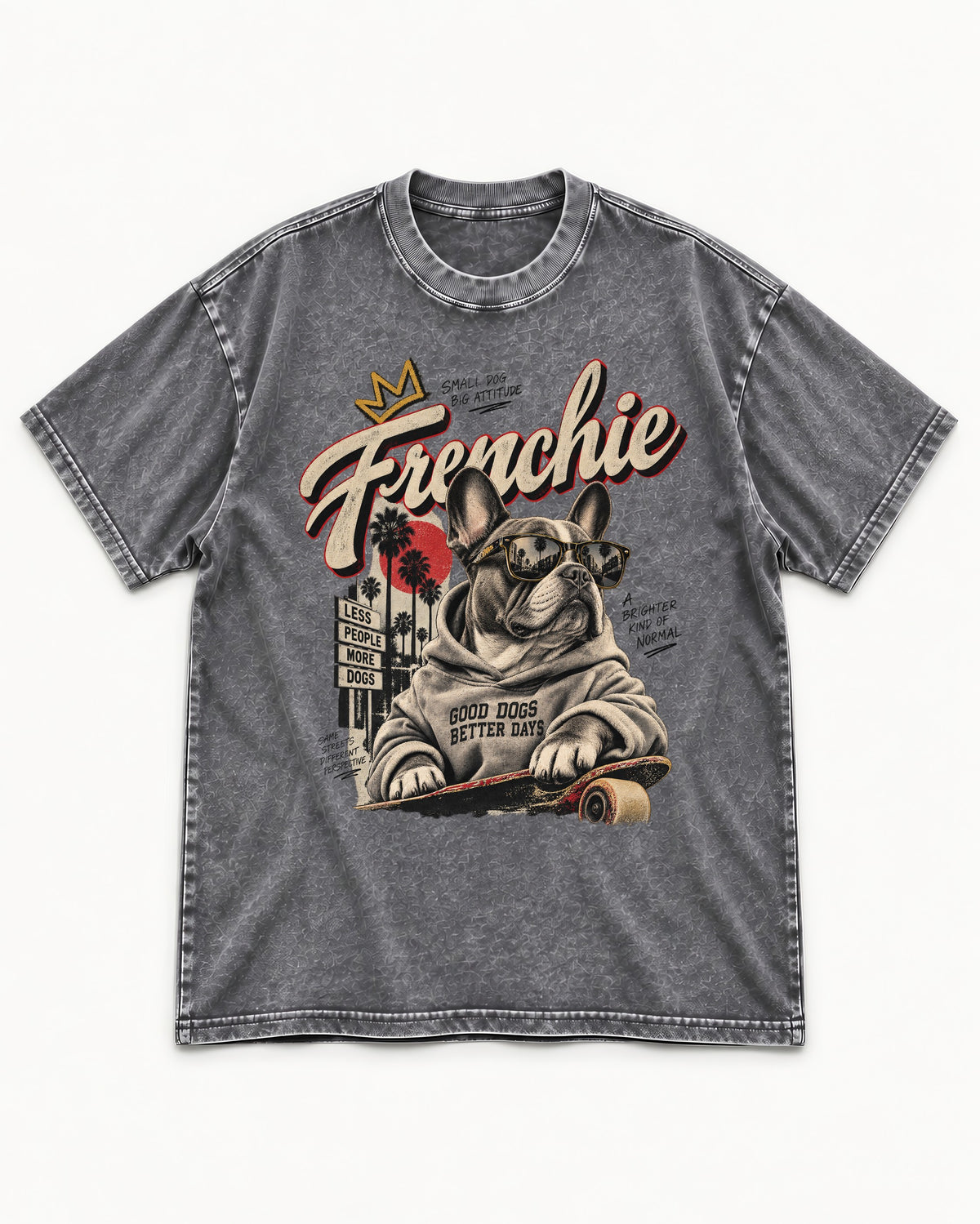 Frenchie Better Days Washed Tee in Gray, flat lay product photo