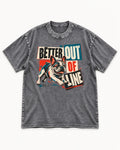 Frenchie Better Out of Line Running Graphic Washed Tee in Gray, flat lay product photo