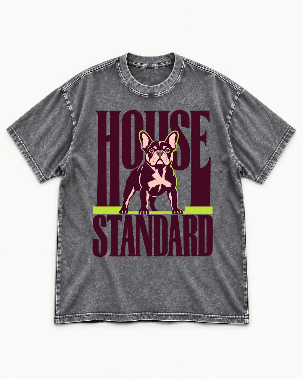 Frenchie House Standard Washed Tee in Gray, flat lay product photo