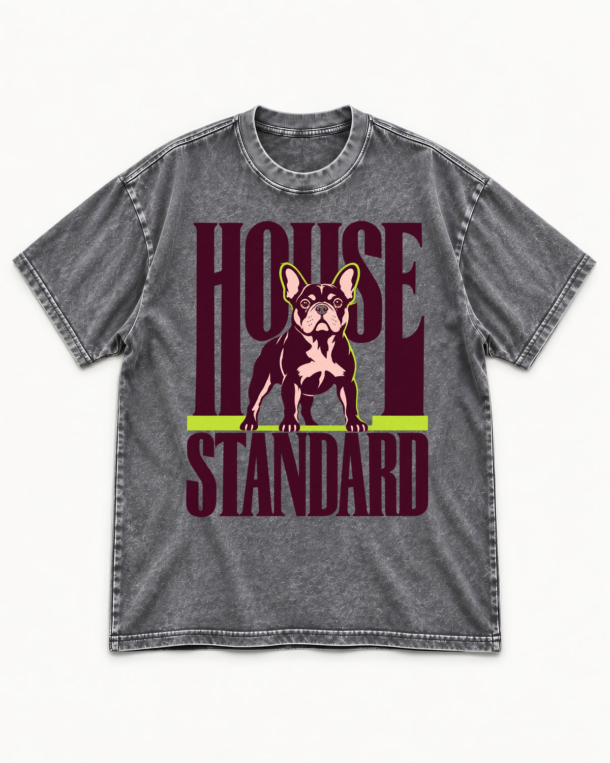 Frenchie House Standard Washed Tee in Gray, flat lay product photo