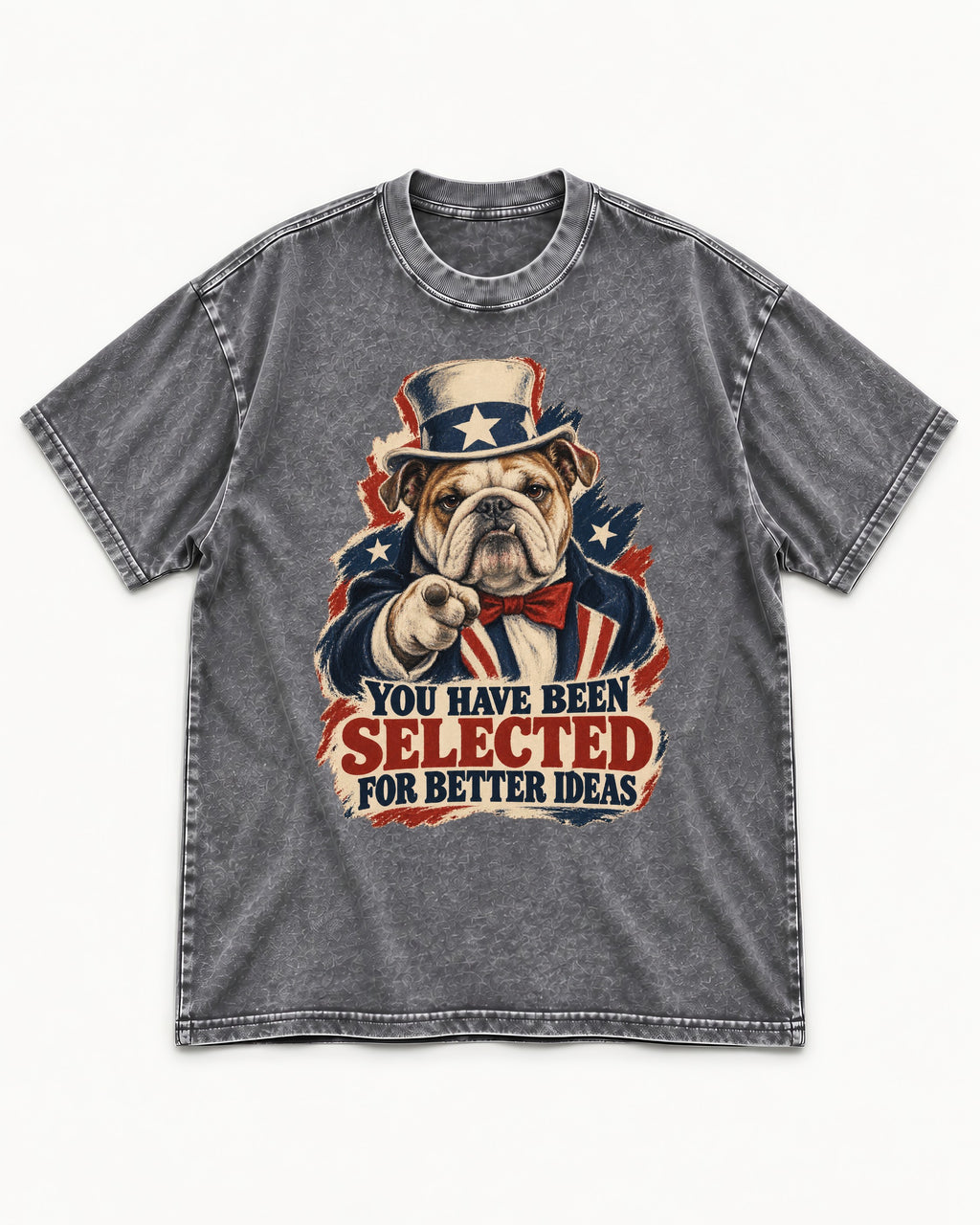 English Bulldog Selected for Better Ideas Washed Tee in Gray, flat lay product photo