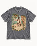 Arrived Without a Dress Code Boston Terrier Venus Parody Washed Tee in Gray, flat lay product photo