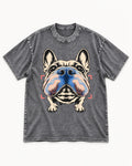 Frenchie Nose Topography Graphic Washed Tee in Gray, flat lay product photo