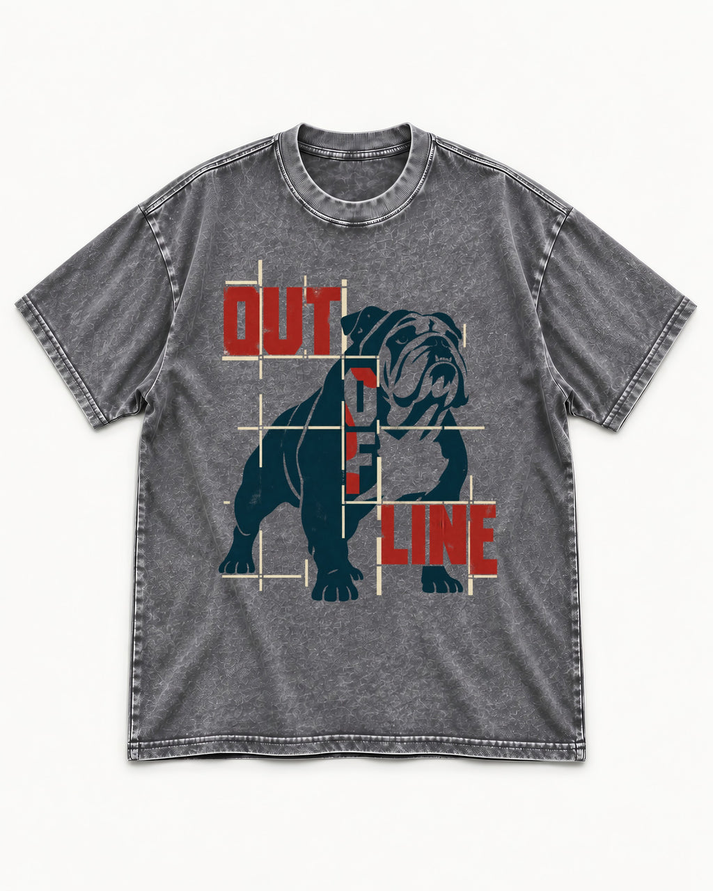 English Bulldog Out of Line Washed Tee in Gray, flat lay product photo