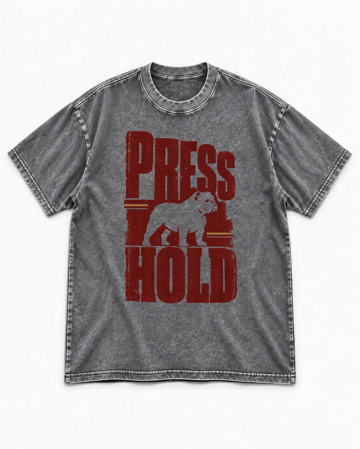English Bulldog Press and Hold Washed Tee in Gray, flat lay product photo