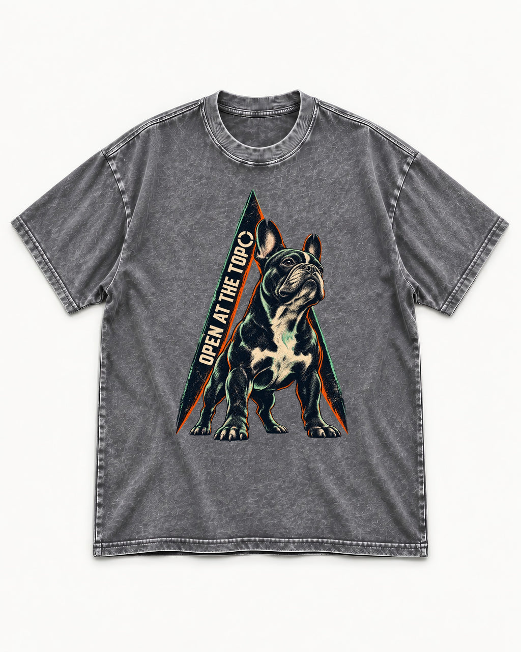 Frenchie Open at the Top Washed Tee in Gray, flat lay product photo
