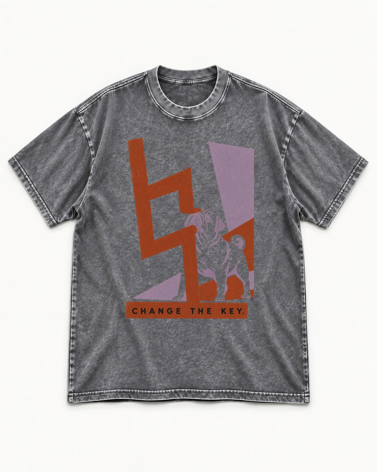 Pug Change the Key Washed Tee in Gray, flat lay product photo