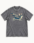 Corgi Weight Goes Low Ribbon Arrow Graphic Washed Tee in Gray, flat lay product photo
