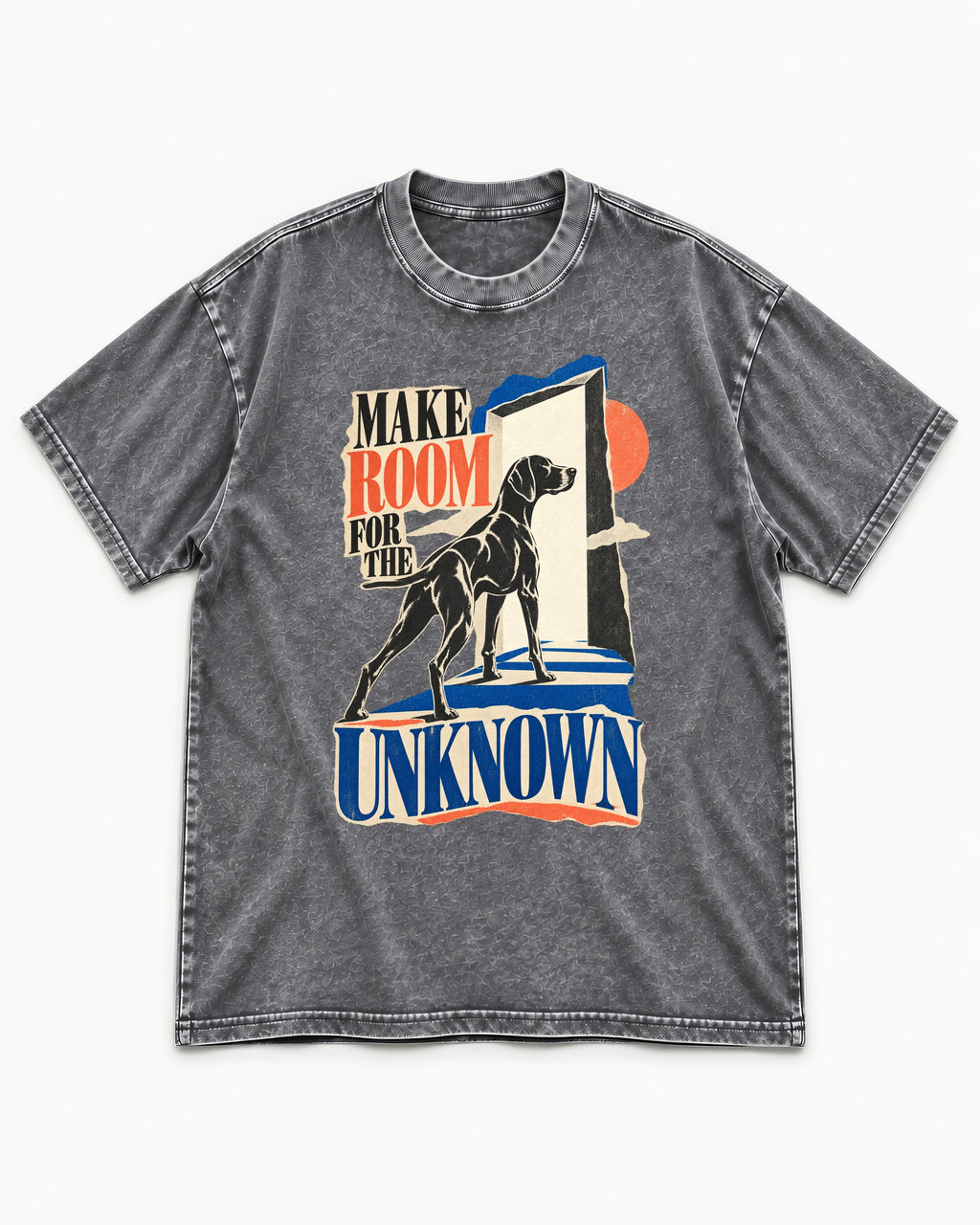 German Shorthaired Pointer Room for the Unknown Washed Tee in Gray, flat lay product photo