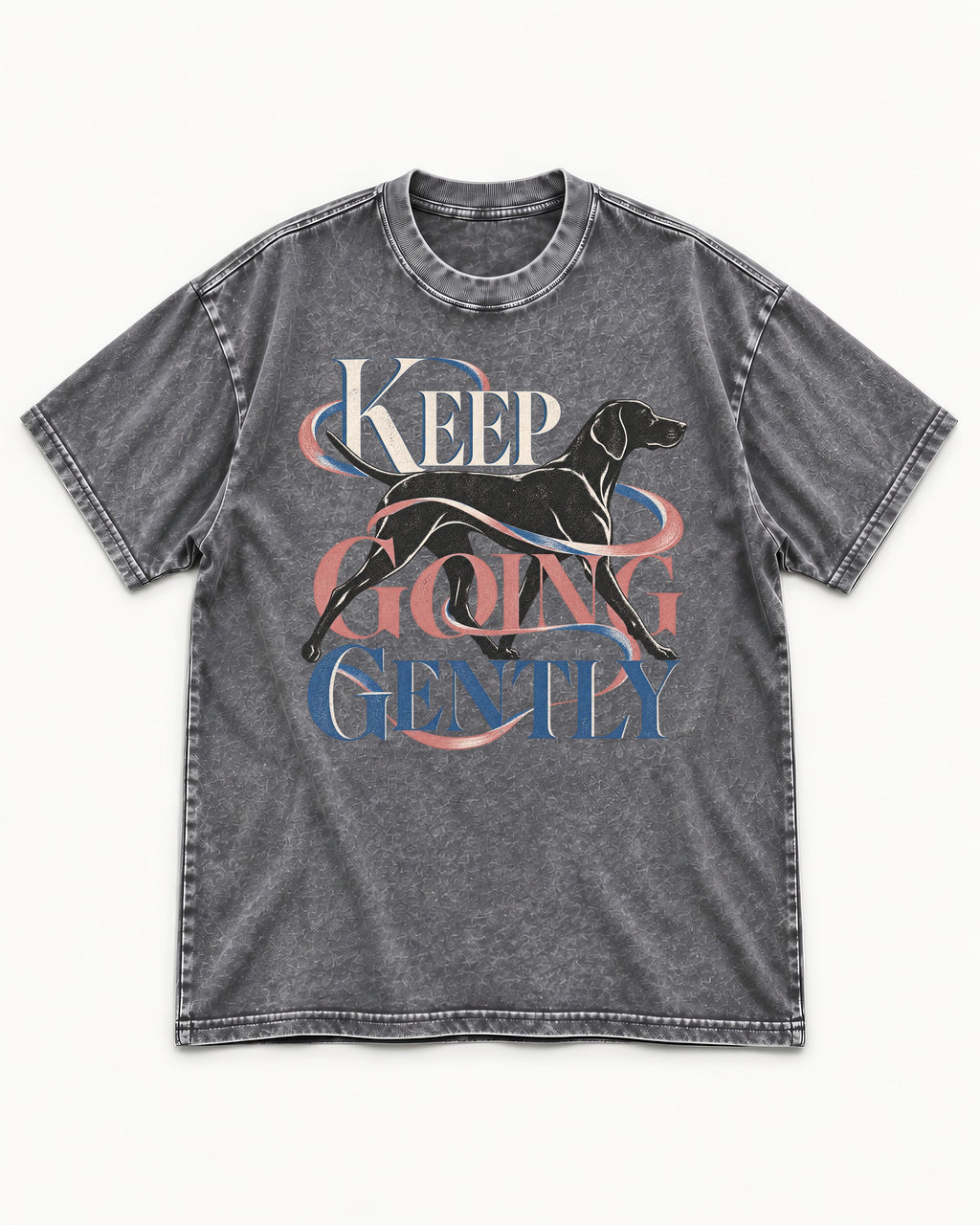 German Shorthaired Pointer Keep Going Gently Walking Graphic Washed Tee in Gray, flat lay product photo