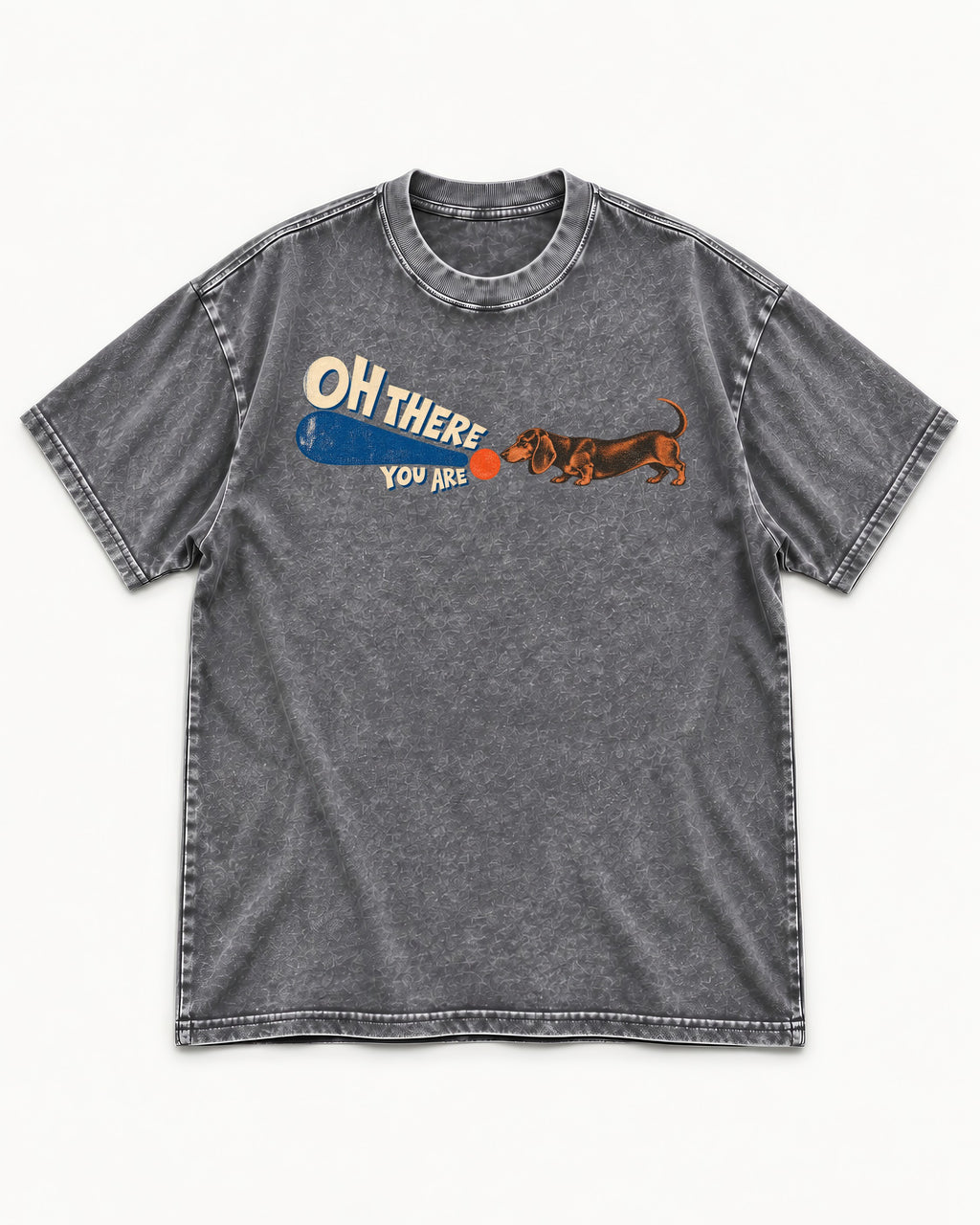 Dachshund Oh There You Are Ball Graphic Washed Tee in Gray, flat lay product photo