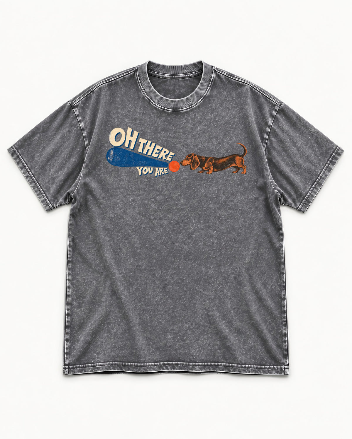 Dachshund Oh There You Are Ball Graphic Washed Tee in Gray, flat lay product photo