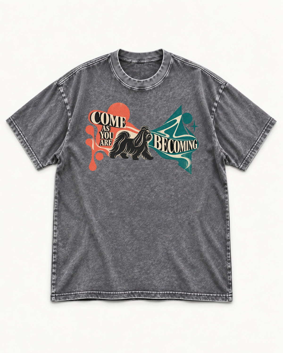 Come as You Are Shih Tzu Washed Tee in Gray, flat lay product photo