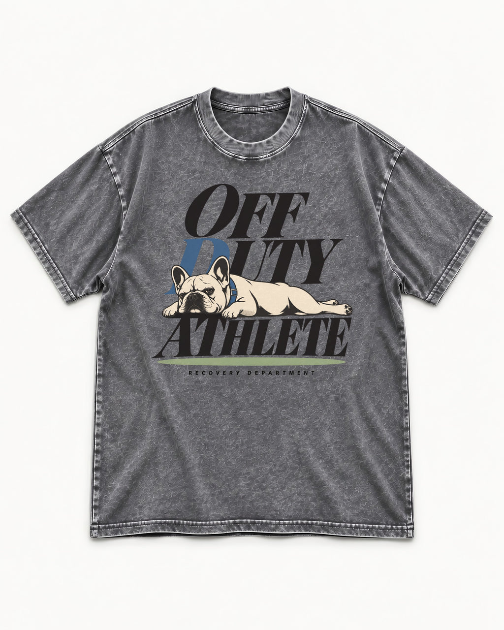 Off Duty Athlete Frenchie Washed Tee in Gray, flat lay product photo
