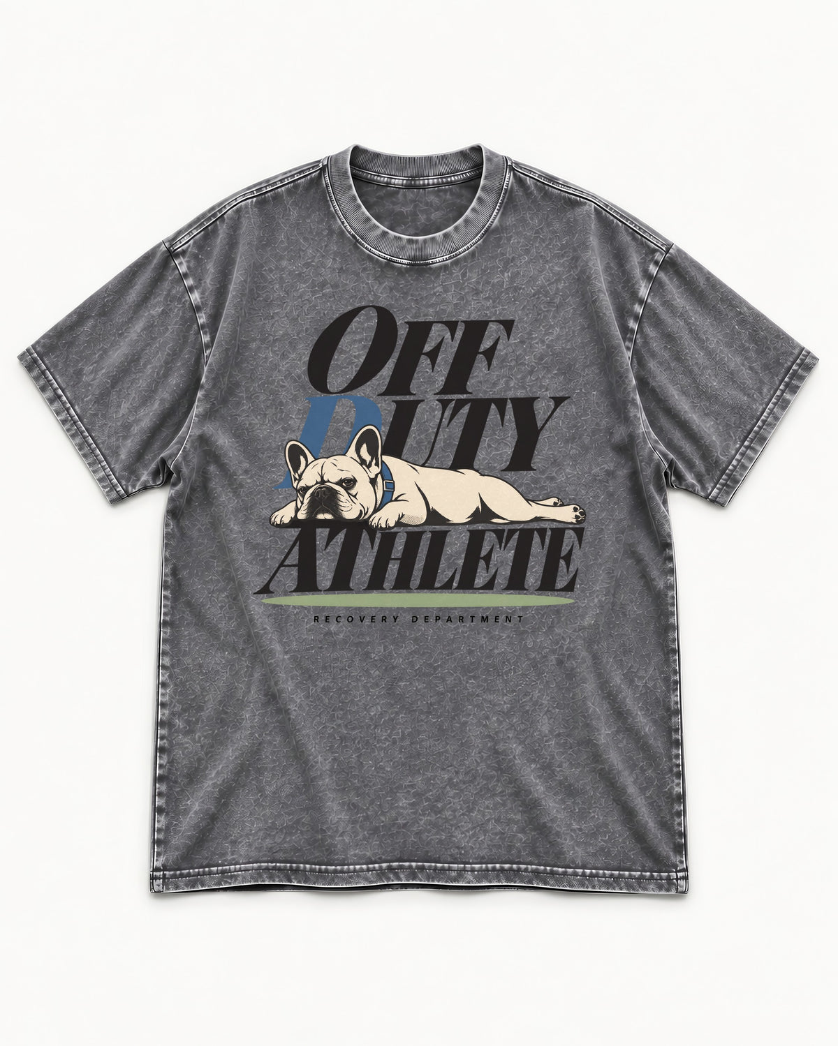 Off Duty Athlete Frenchie Washed Tee in Gray, flat lay product photo