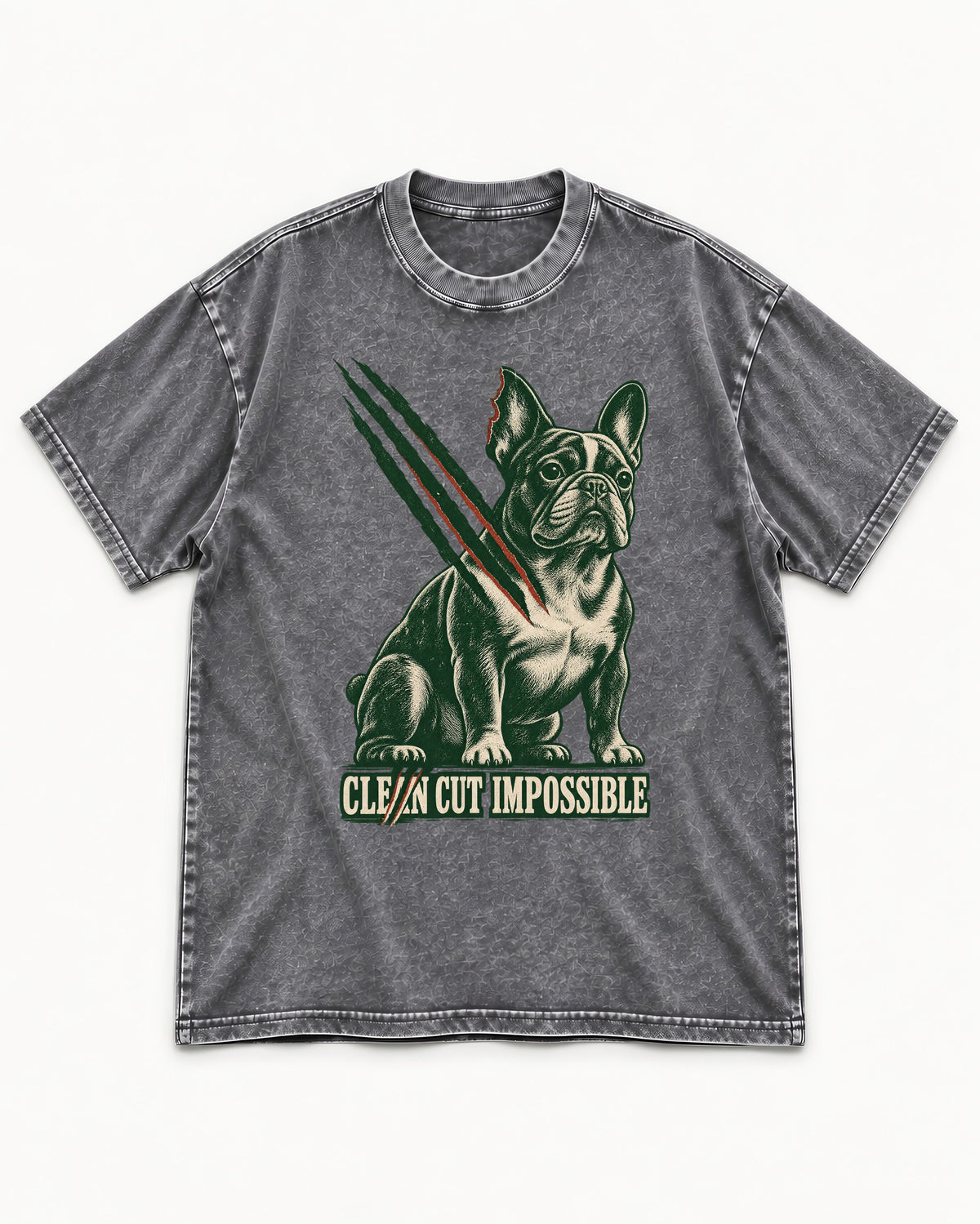 Frenchie Clean Cut Impossible Washed Tee in Gray, flat lay product photo
