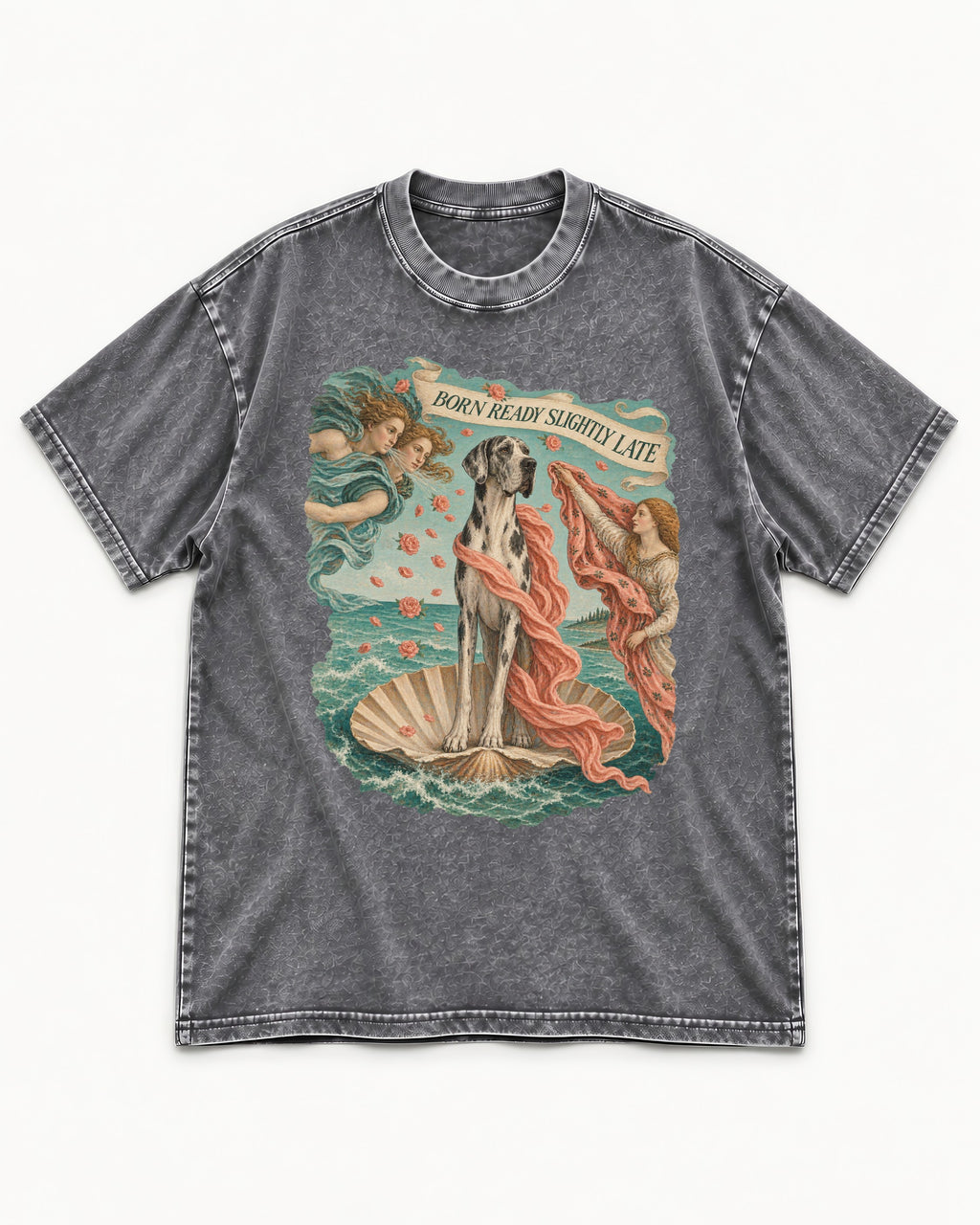 Great Dane Born Ready Slightly Late Washed Tee in Gray, flat lay product photo