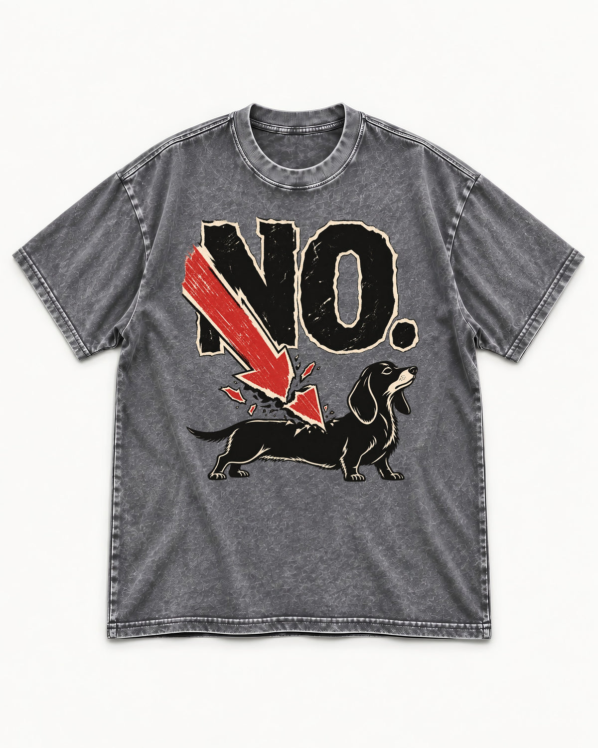 Dachshund Says No Washed Tee in Gray, flat lay product photo