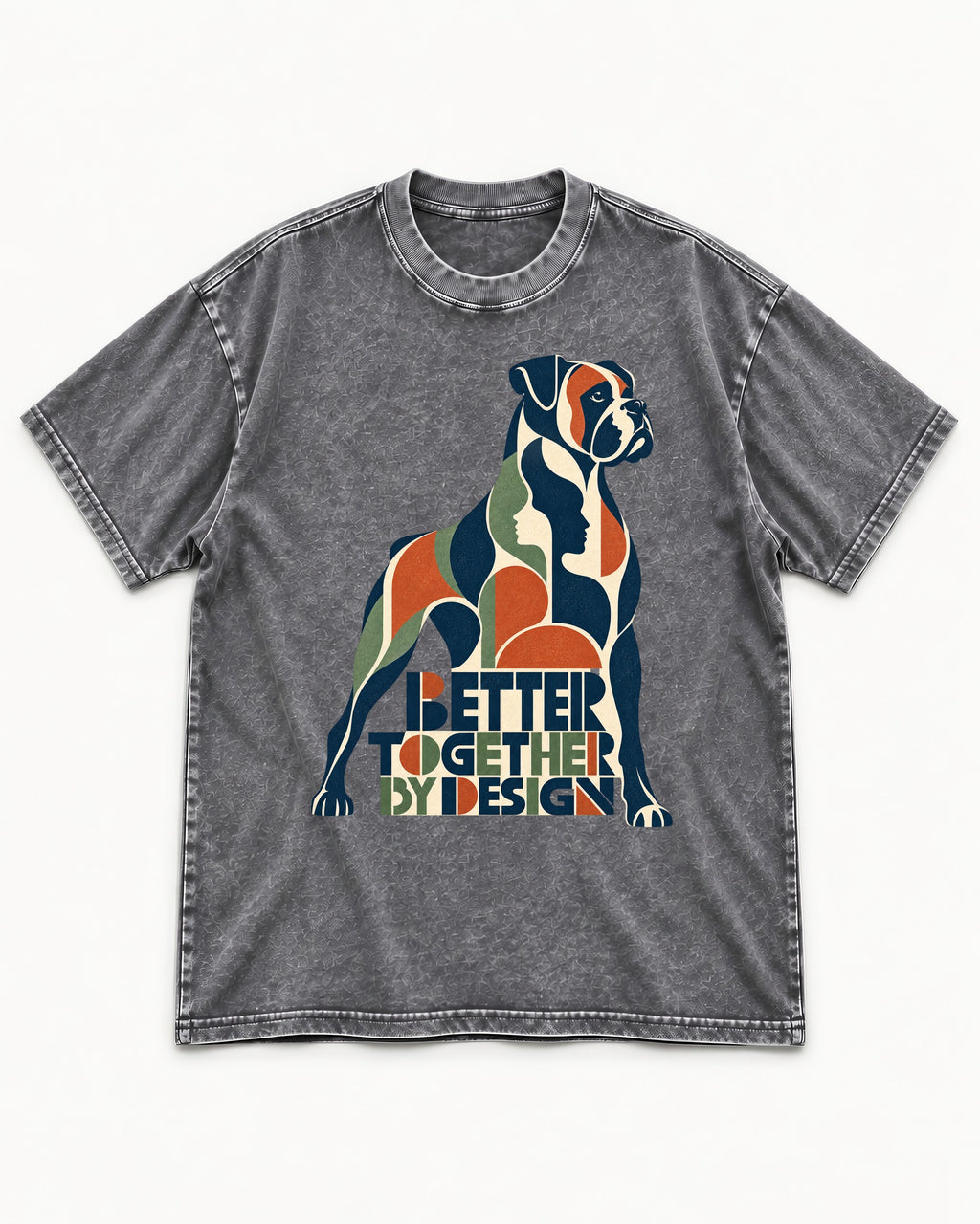 Better Together By Design Boxer Geometric Mosaic Washed Tee in Gray, flat lay product photo