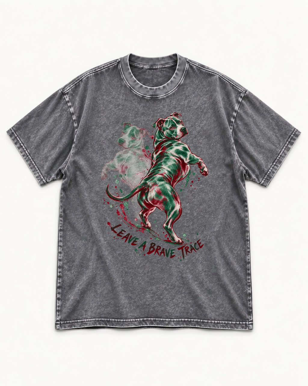 Pitbull's Brave Trace Washed Tee in Gray, flat lay product photo