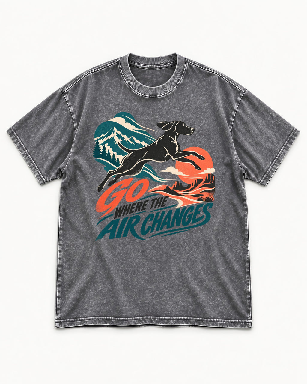 German Shorthaired Pointer Where the Air Changes Washed Tee in Gray, flat lay product photo