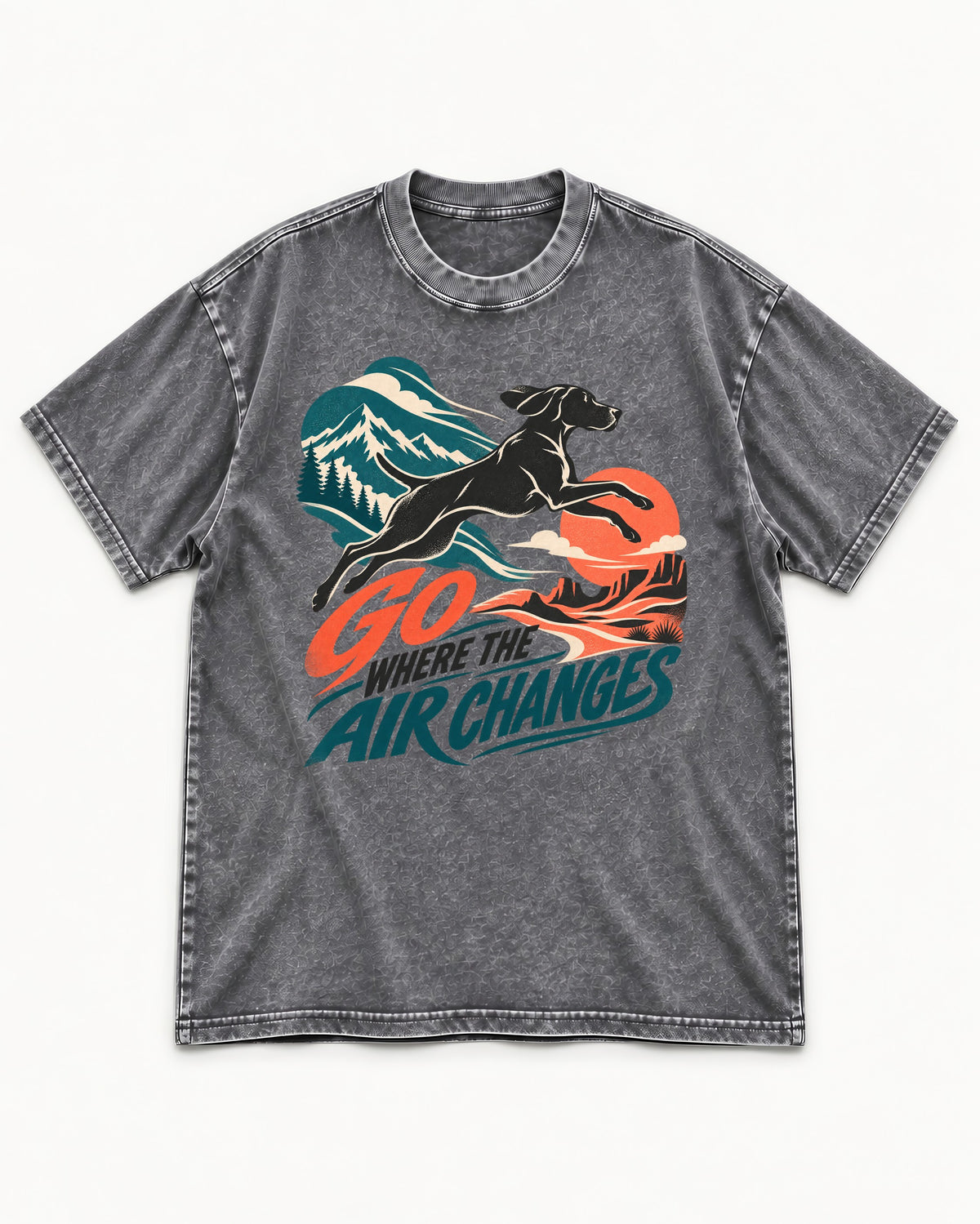 German Shorthaired Pointer Where the Air Changes Washed Tee in Gray, flat lay product photo