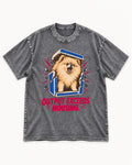 Pomeranian Output Exceeds Housing Bark Compression Graphic Washed Tee in Gray, flat lay product photo
