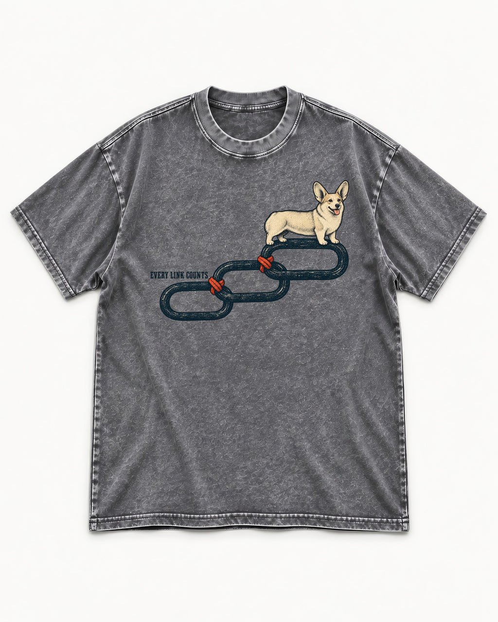 Every Corgi Link Counts Washed Tee in Gray, flat lay product photo