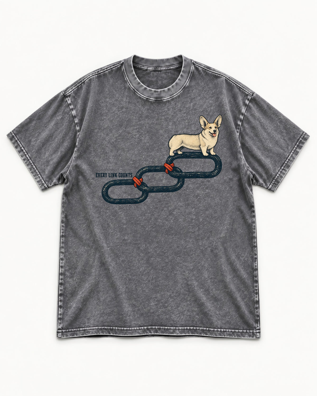 Every Corgi Link Counts Washed Tee in Gray, flat lay product photo