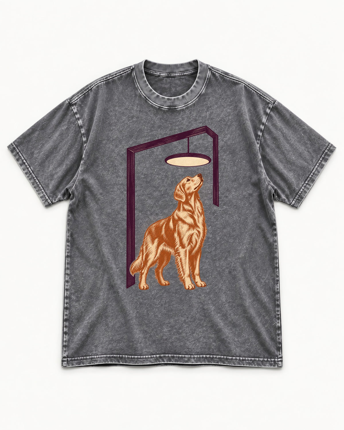 Golden Retriever Bright Idea Washed Tee in Gray, flat lay product photo