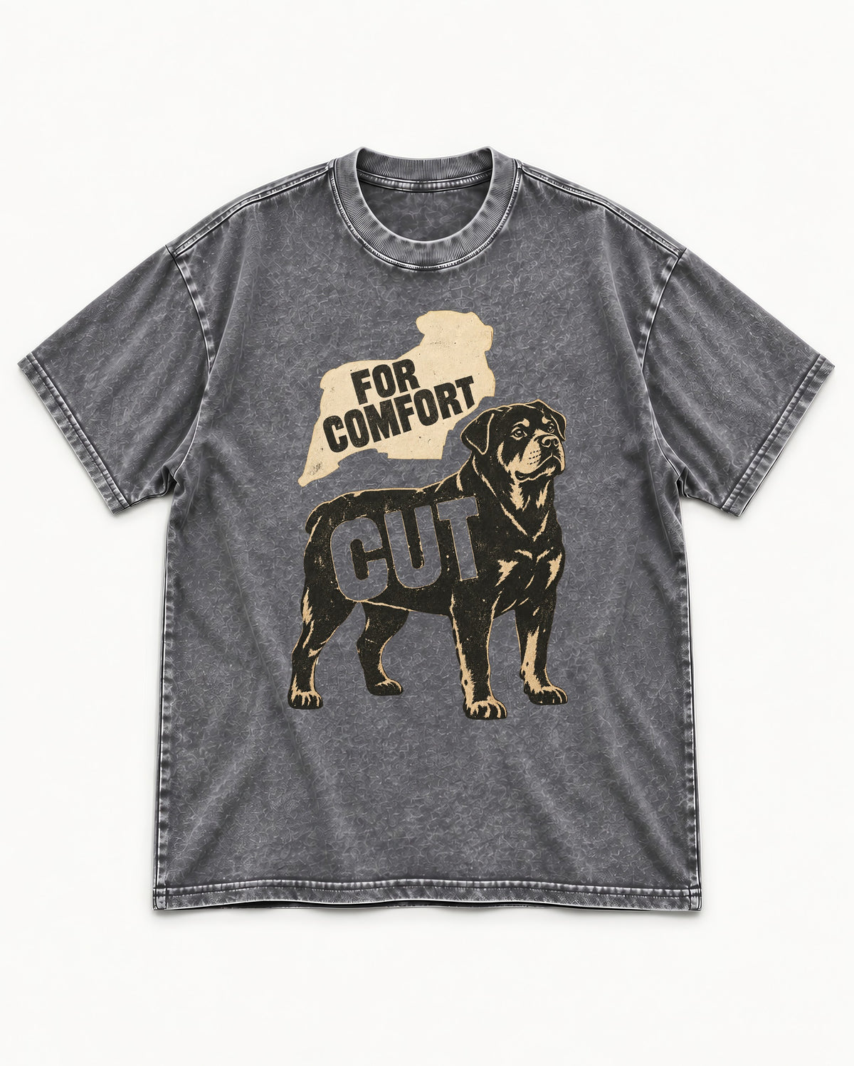 Rottweiler Cut for Comfort Washed Tee in Gray, flat lay product photo