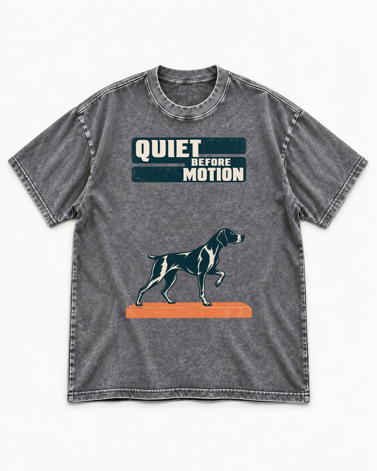 Quiet Before Motion German Shorthaired Pointer Washed Tee in Gray, flat lay product photo