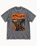 Doberman Monday Found Me Scream Graphic Washed Tee in Gray, flat lay product photo