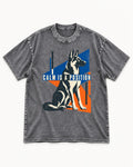 Calm Is A Position Geometric German Shepherd Dog Graphic Washed Tee in Gray, flat lay product photo