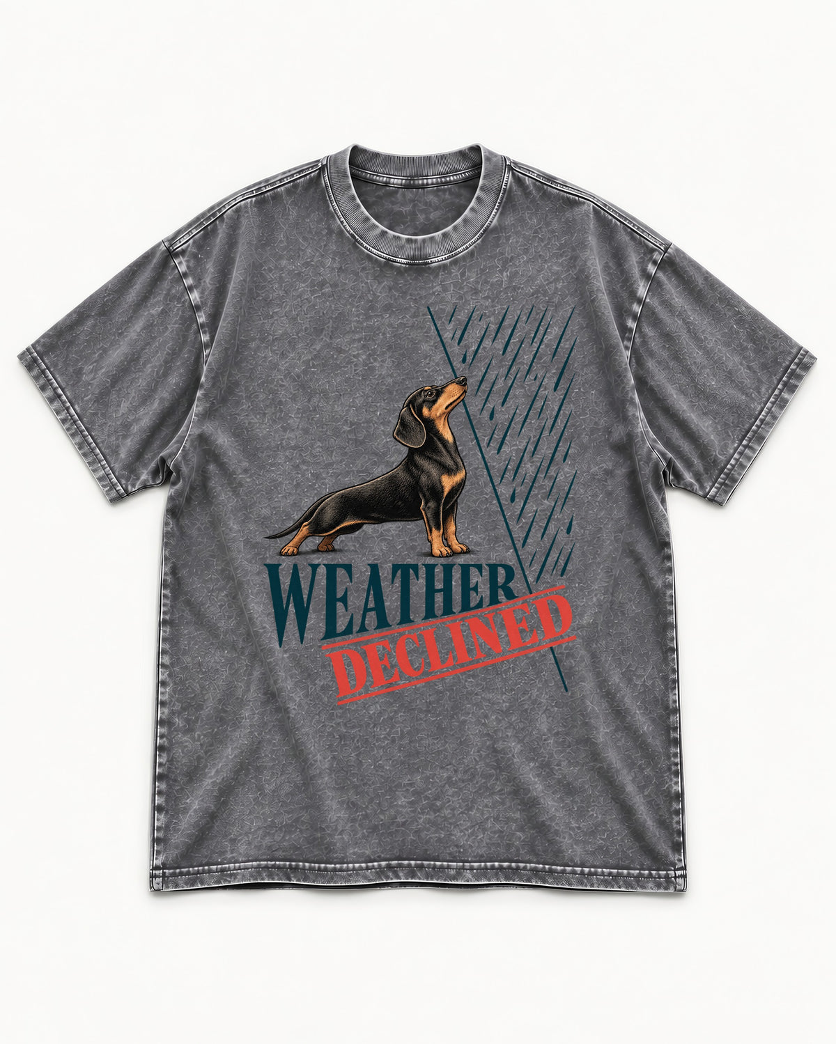 Weather Declined by Dachshund Washed Tee in Gray, flat lay product photo