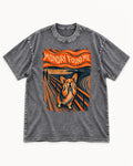 Corgi Monday Found Me Scream Banner Washed Tee in Gray, flat lay product photo